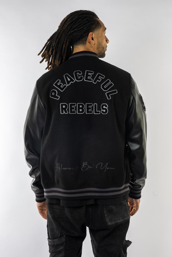 JF - Peaceful Rebels Baseball Jacket Zwart Unisex